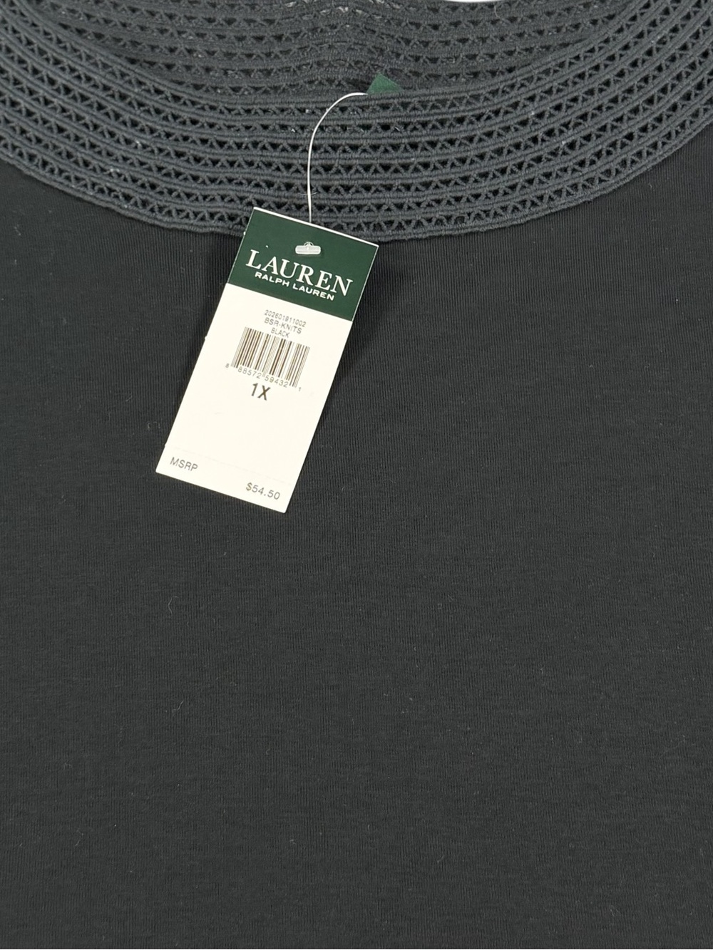 Lauren Ralph Lauren Black Crochet-Yoke 3/4 Sleeve Top - Picture 2 of 6